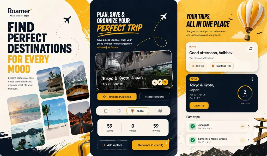 Set de capturas para una app de planificación de viajes